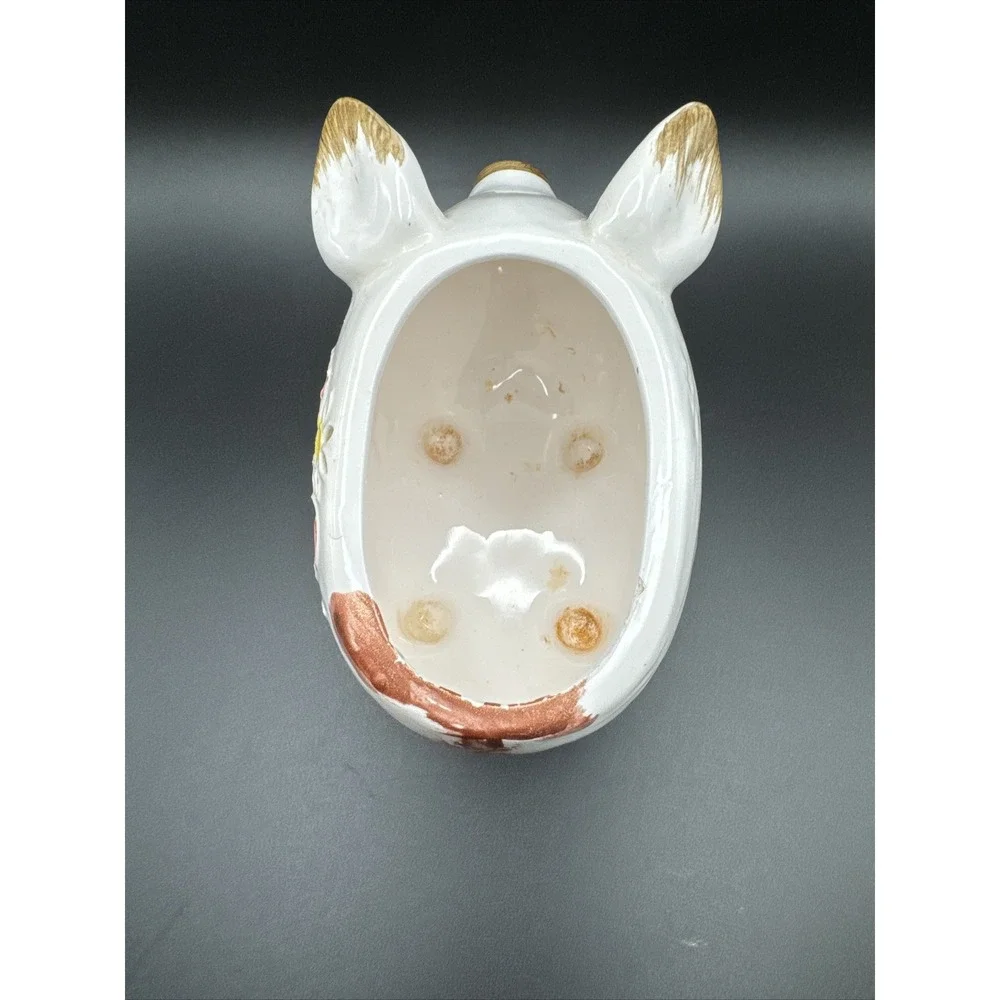 Vintage Napcoware Happy Piggy Planter with Rooster Design Succulent Kitsch White